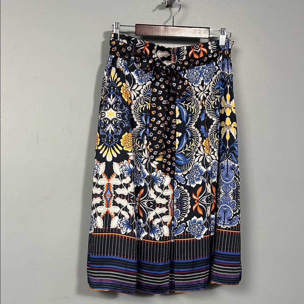 Loft Silk Satin Front pleat belted midi skirt size 8